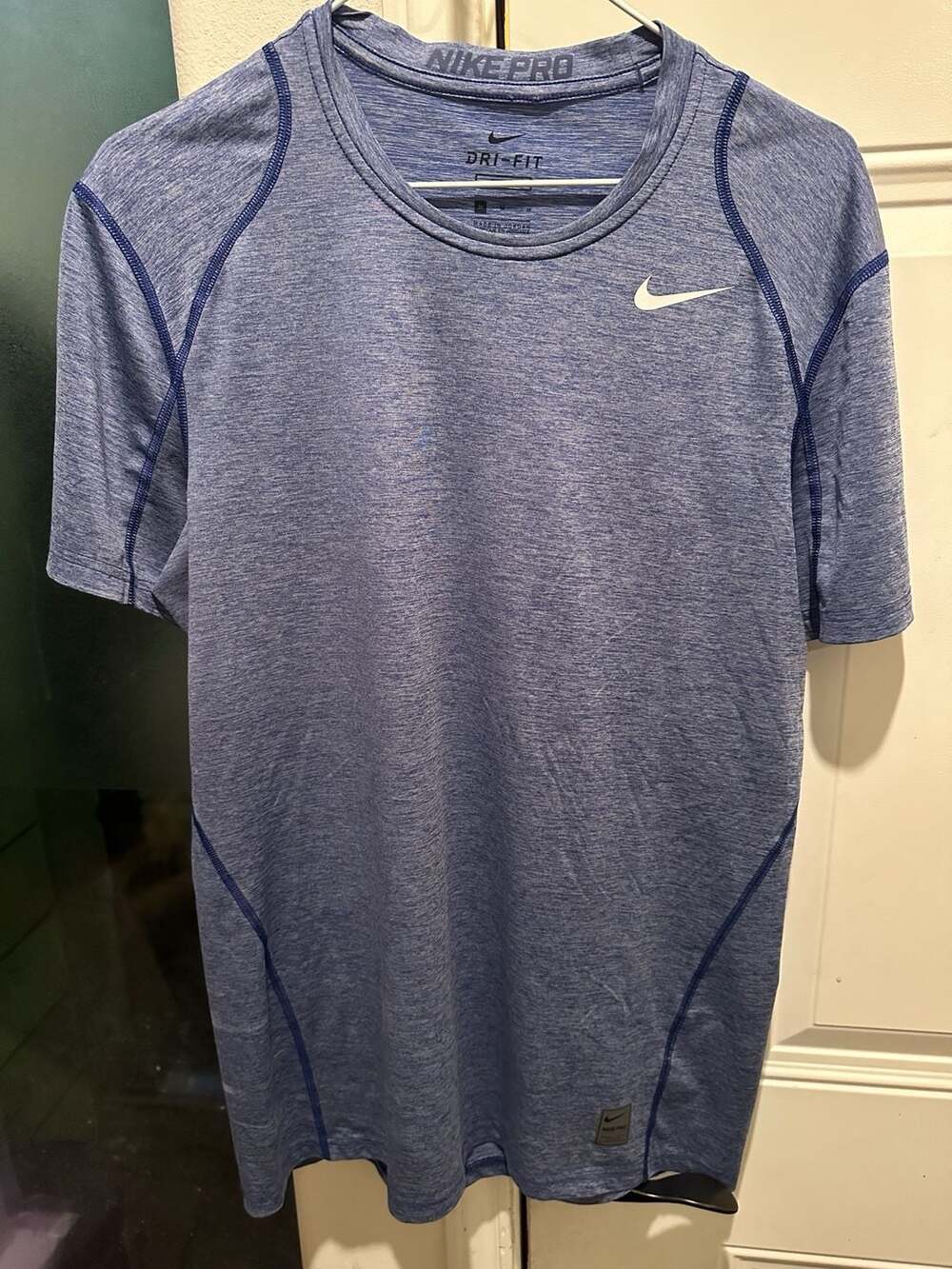 Nike Pro T Shirt Mens Medium Blue Space Dye Short Sleeve Dri Fit Activewear